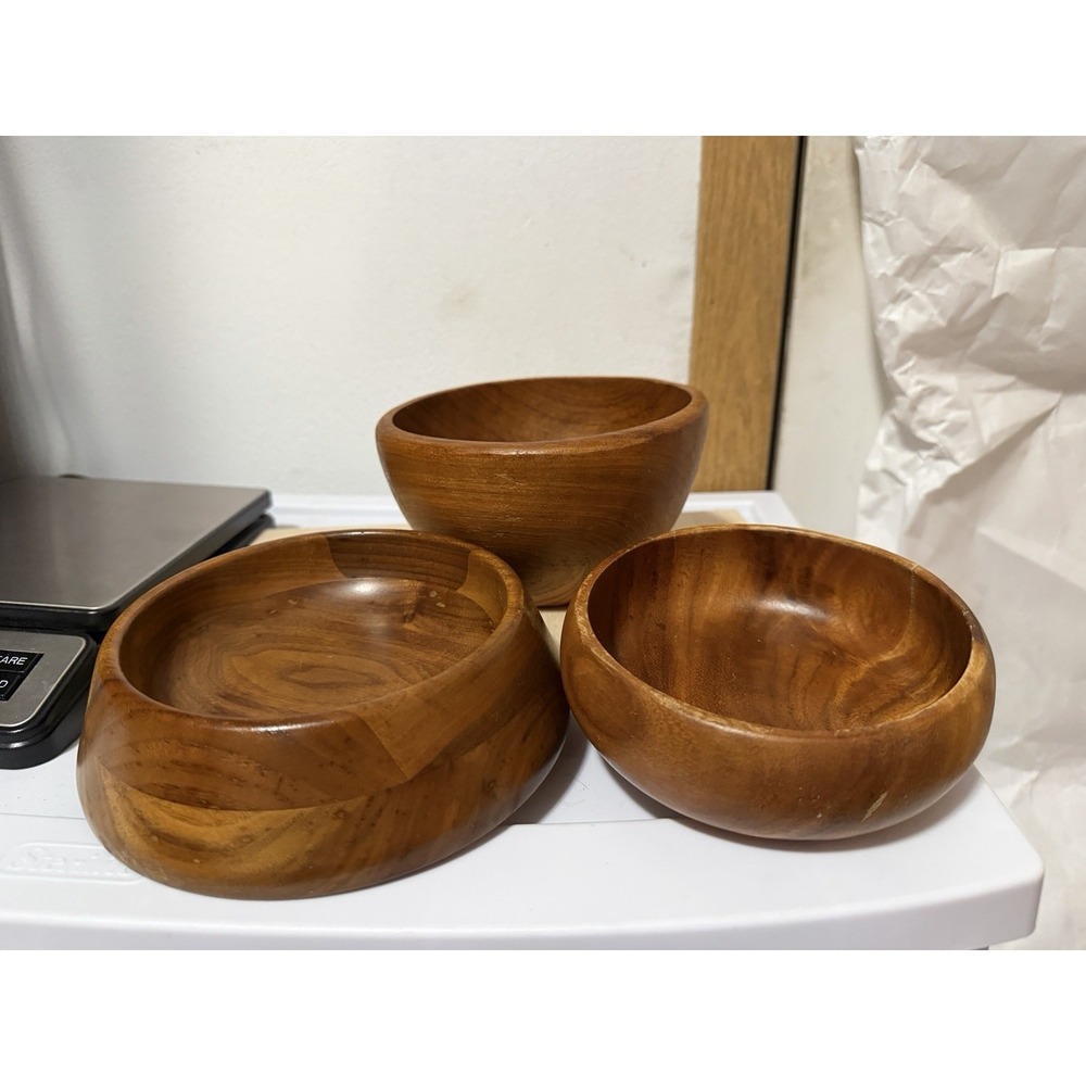 Vintage Wooden Bowls Set Of Three Mid-Century Modern